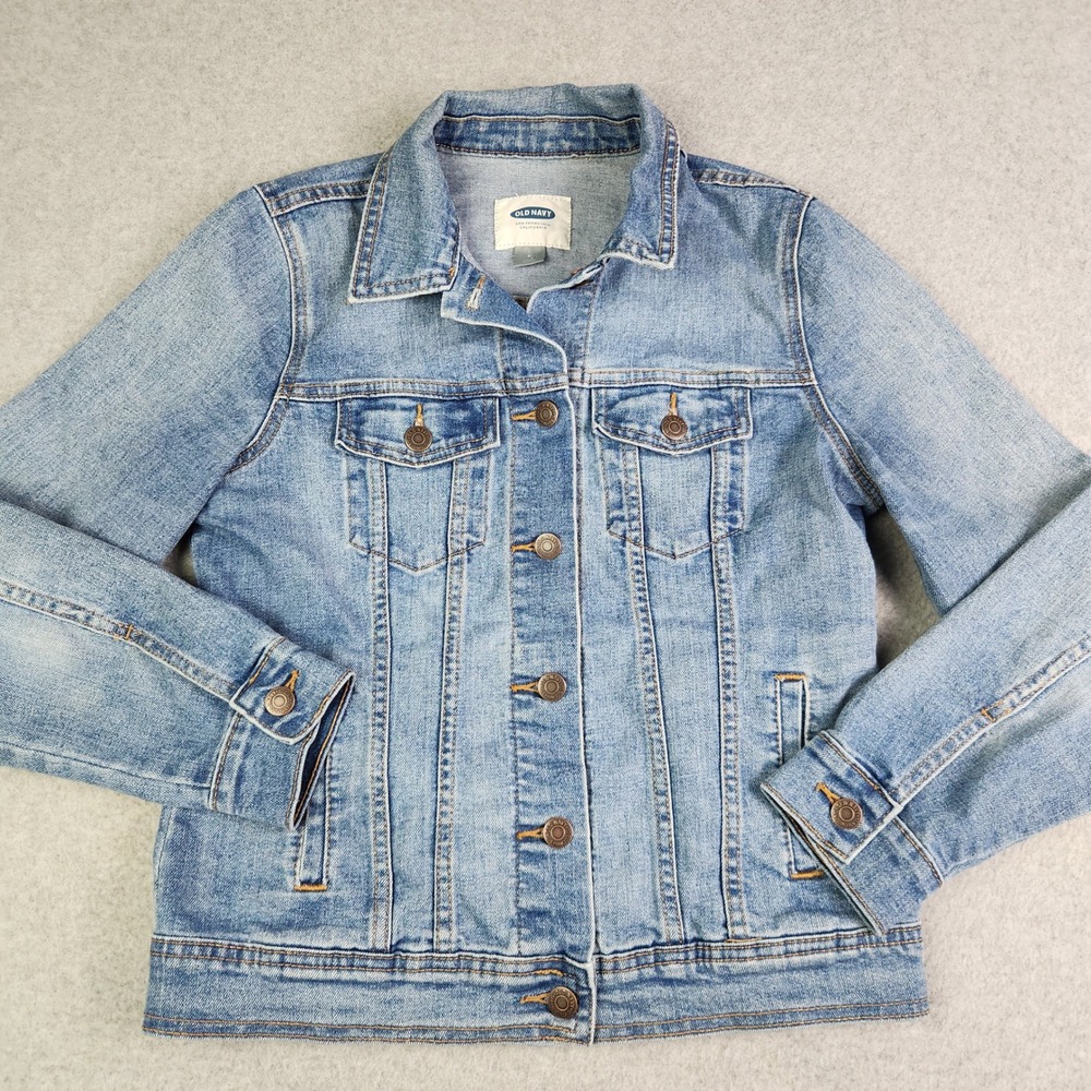 Old Navy Trucker Jacket Womens Small Blue Denim‎ Stretch Classic Fit Button Up